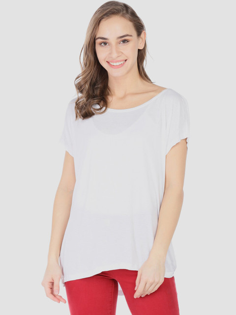 

GAP Women White Solid Boat Neck T-shirt