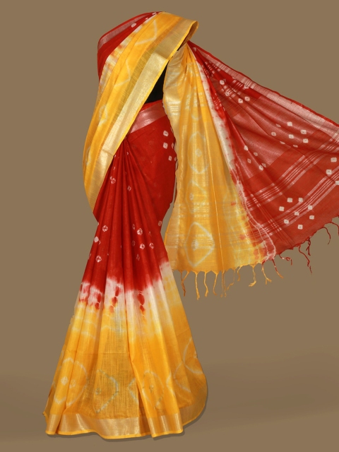 

Pothys Red & Yellow Linen Blend Woven Design Saree