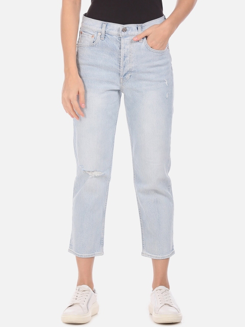 

GAP Women Blue Regular Fit High-Rise Low Distress Jeans