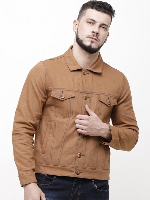 

MONOCHROME Men Tan Brown Solid Denim Jacket