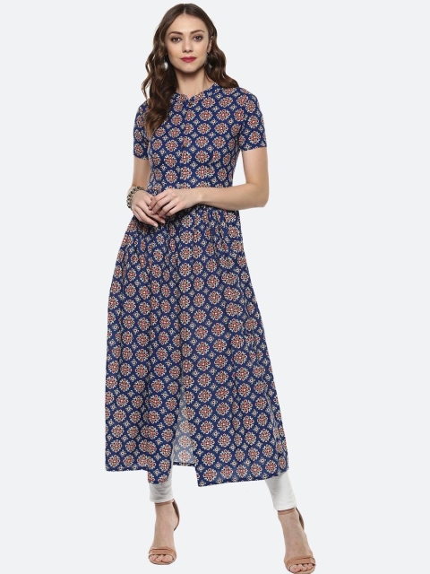 

Indian Virasat Women Navy Blue Printed Anarkali Kurta