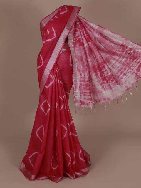 

Pothys Magenta & White Linen Blend Dyed Saree