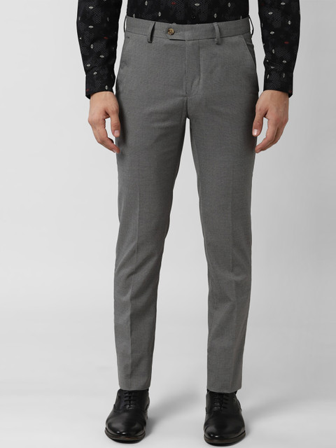 

Peter England Men Grey Slim Fit Self Design Formal Trousers