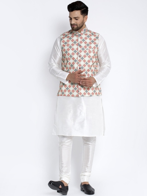 

Benstoke Men White & Off-White Solid Kurta with Pyjamas with Nehru Jacket