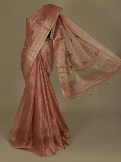 

Pothys Peach-Coloured Printed Tissue Saree