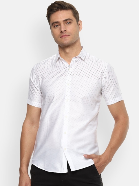 

V Dot Men White Slim Fit Printed Casual Shirt