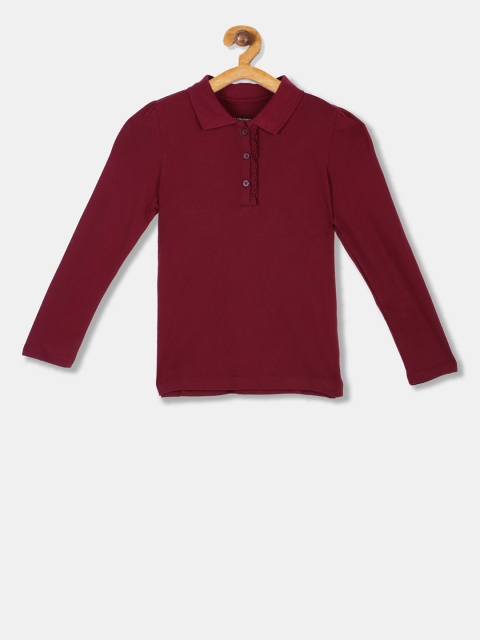 

The Childrens Place Girls Maroon Solid Polo Collar T-shirt