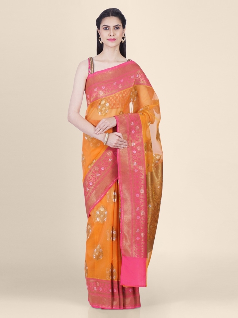 

Shruti and Mangaaysh Orange Handloom Woven Design Banarasi Saree