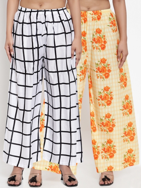 

NEUDIS Women Pack of 2 Printed Wide Leg Palazzos, White