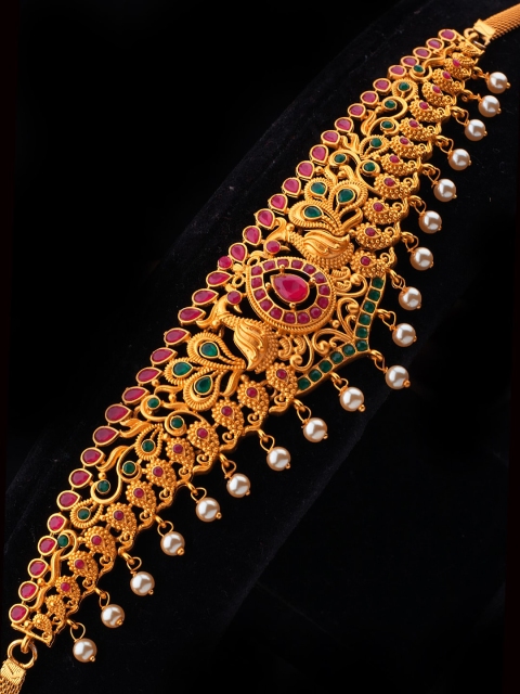 

Alankruthi Gold-Plated Pink & Green Stone-Studded Kamarbandh