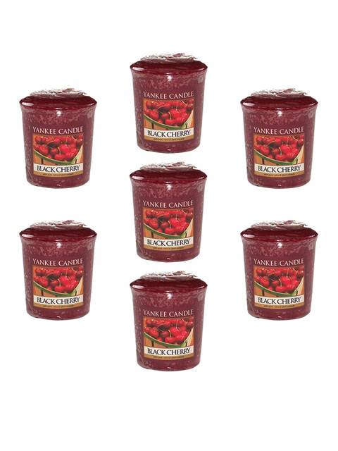 

YANKEE CANDLE Set Of 7 Maroon Solid Classic Votive Cherry Scented Candles