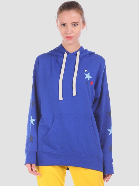 

GAP Women Blue Printed Hooded Sweatshirt