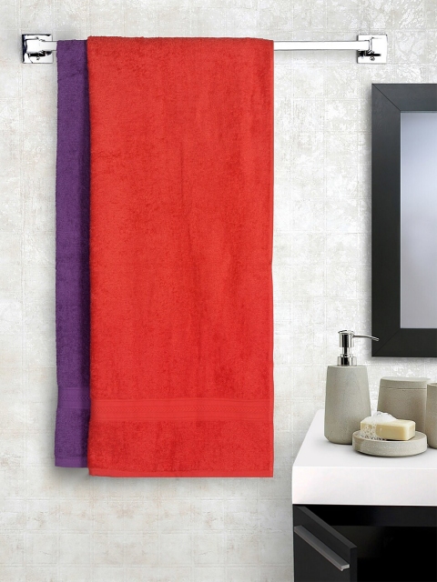 

Trident Unisex Set Of 2 Solid 400 GSM Bath Towels, Purple