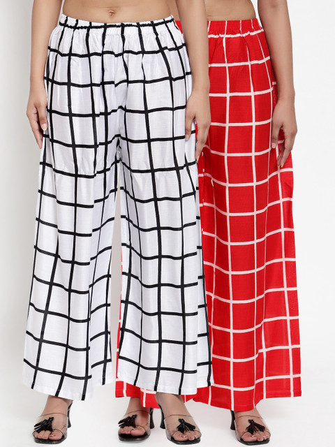 

NEUDIS Women Pack Of 2 Red & White Checked Wide Leg Palazzos