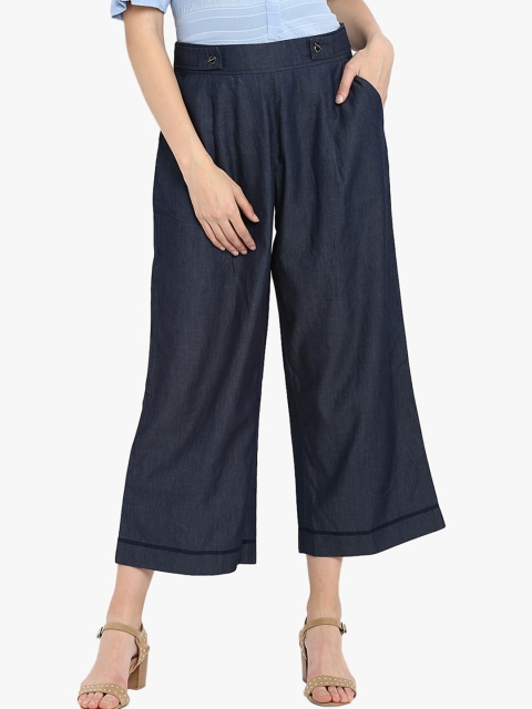 

FOSH Women Navy Blue Regular Fit Solid Culottes