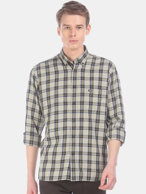 

Arrow Sport Men Green & Navy Blue Regular Fit Checked Casual Shirt