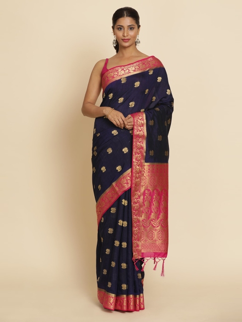 

Koskii Navy Blue & Pink Art Silk Woven Design Saree