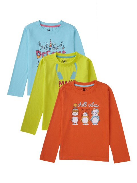 

Cub McPaws Girls Multicoloured Pack of 3 Printed Round Neck T-shirt, Multi