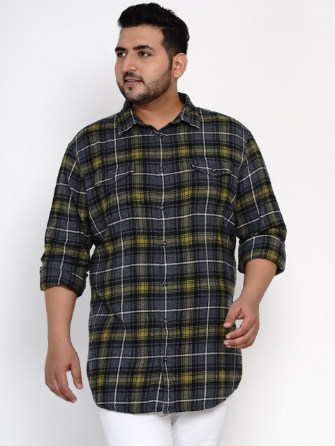 

Santonio Men Grey & Green Regular Fit Checked Casual Shirt