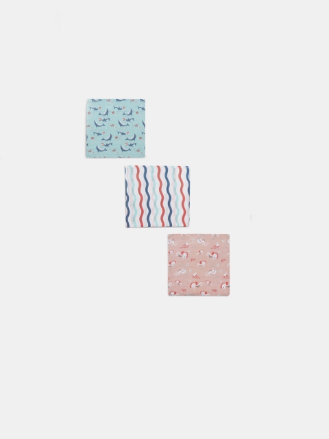 

Kaarpas Kids Set Of 3 Printed Ocean Dive Organic Cotton Muslin Swaddles, Sea green