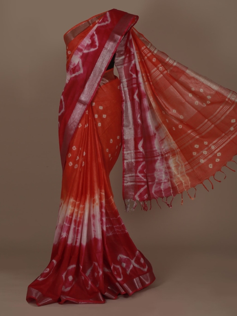 

Pothys Magenta & Orange Linen Blend Printed Saree