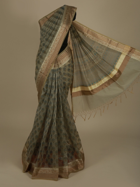 

Pothys Green & Gold-Toned Supernet Woven Design Saree