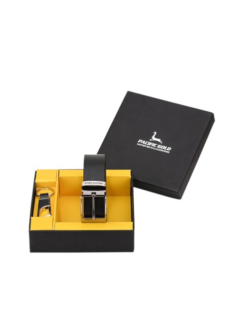 

Pacific Gold Men Black & Silver-Toned Genuine Leather Accessory Gift Set