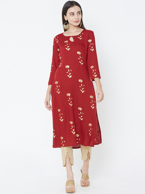 

FASHOR Women Maroon Yoke Design A-Line Kurta