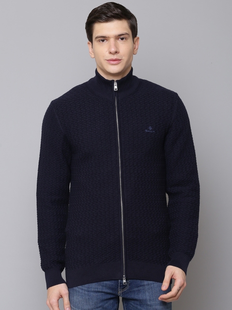 

GANT Men Blue Self Design Open-Front Sweater