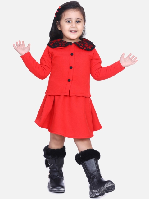 

AWW HUNNIE Girls Red Solid Top with Skirt