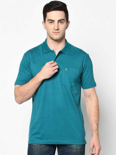 

Duke Men Green Solid Polo Collar T-shirt