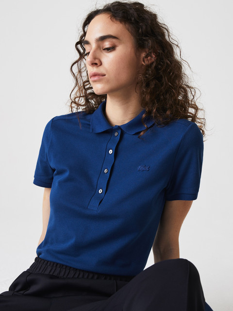 

Lacoste Women Blue Solid Polo Collar T-shirt