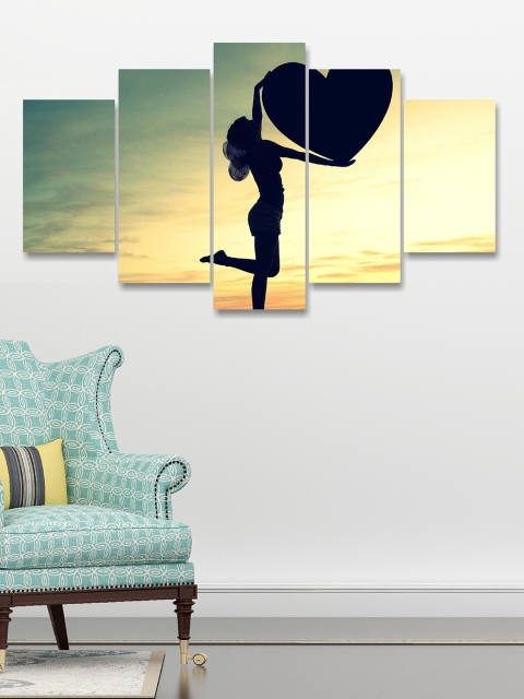 

Go Hooked Set Of 5 Grey & Yellow Digitally printed Wall Art