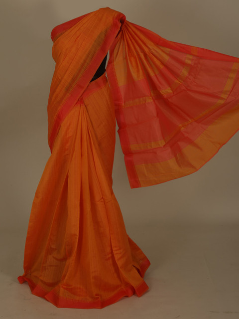 

Pothys Orange Solid Cotton Blend Saree
