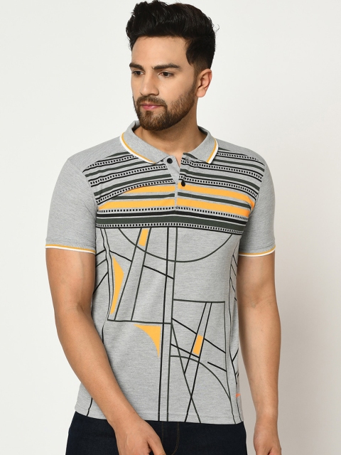 

Duke Men Grey Printed Polo Collar T-shirt