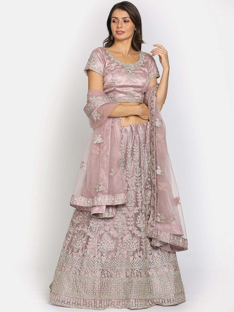 

Koskii Women Pink Semi-Stitched Lehenga & Blouse with Dupatta