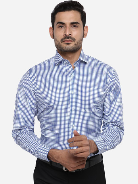 

Greenfibre Men White & Blue Regular Fit Checked Casual Shirt