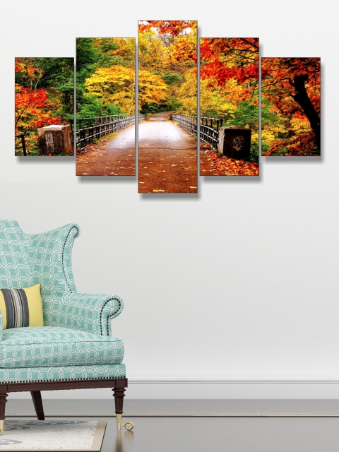 

Go Hooked Set Of 5 Red & Yellow Digitally printed Wall Art
