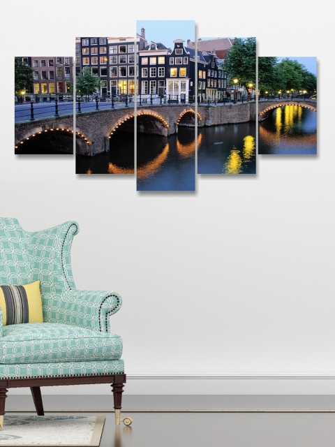 

Go Hooked Set Of 5 Brown & Blue Digitally Printed Wall Art
