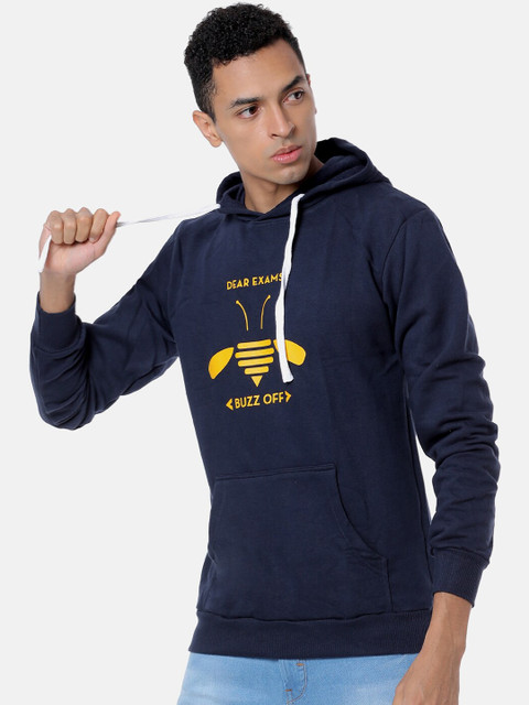 

Campus Sutra Men Blue Printed Hooded Sweatshirt