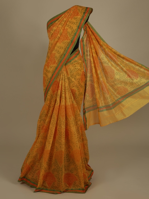 

Pothys Yellow & Orange Supernet Printed Saree