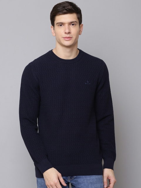 

GANT Men Navy Blue Self-Design Pullover Sweater
