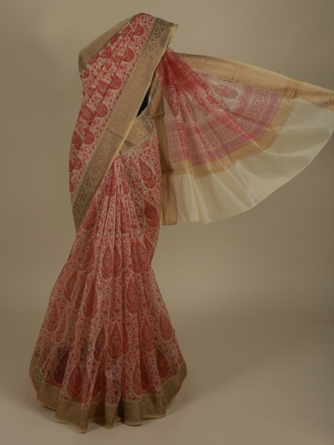 

Pothys Pink Printed Supernet Saree