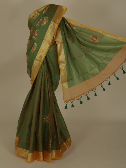 

Pothys Green Printed Jute Silk Saree