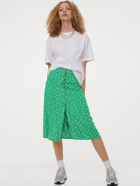 

H&M Women Green & White Floral Print Patterned Skirt