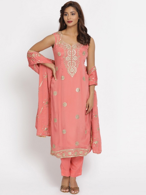 

Koskii Pink & Gold-Coloured Gotapatti Embroidered Unstitched Dress Material