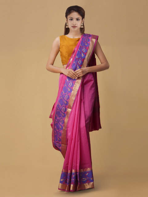 

Unnati Silks Pink Solid Banarasi Saree