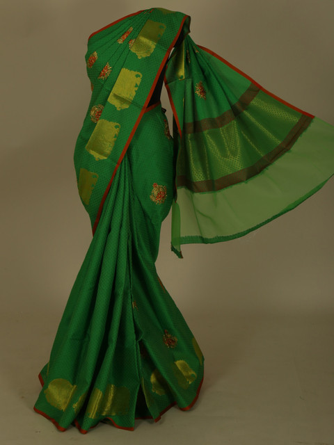 

Pothys Green Embroidered Jute Silk Saree