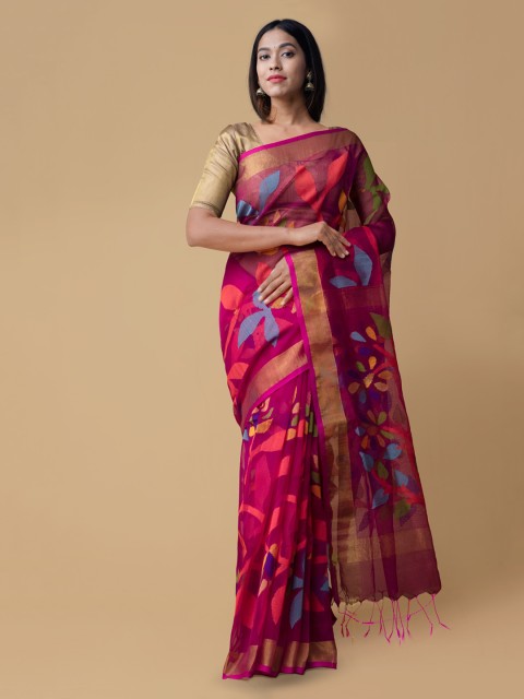 

Unnati Silks Pink Woven Design Maheshwari Saree
