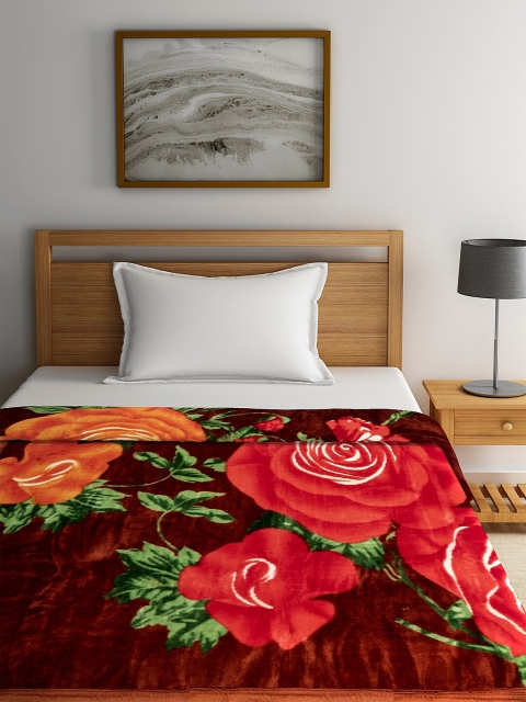 

NEUDIS Maroon & Red Floral Printed 800 GSM Single Bed Blanket